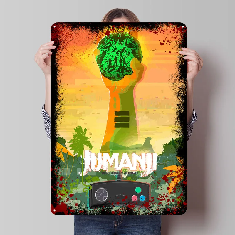 Jumanji ملصق لعبة صفيح تسجيل غرفة نوم الديكور غرفة المعيشة ديكور الرجال علامات معدنية مخصصة لتزيين غرفة الألعاب #1