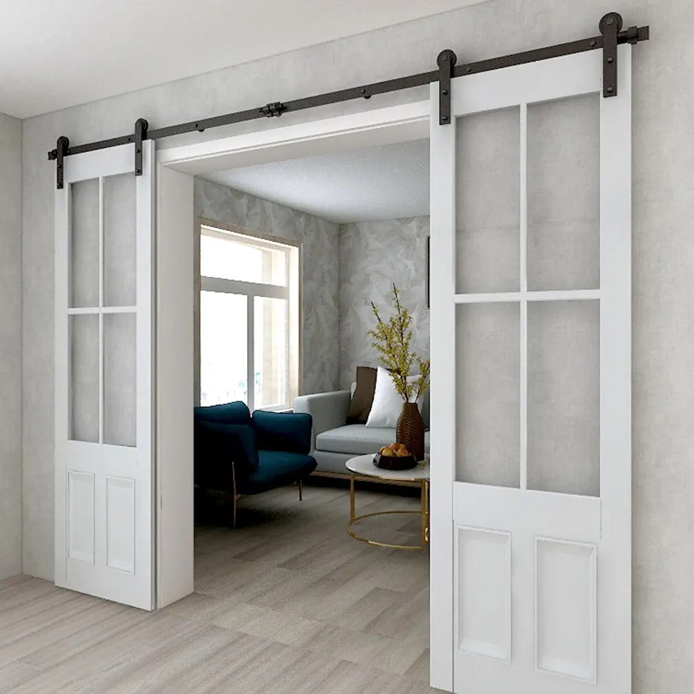 

Sliding Barn Door Hardware Kit Heavy Duty Smoothly and Quietly Easy to Install Fit Double Door Panel L Type Roller Hangers Black