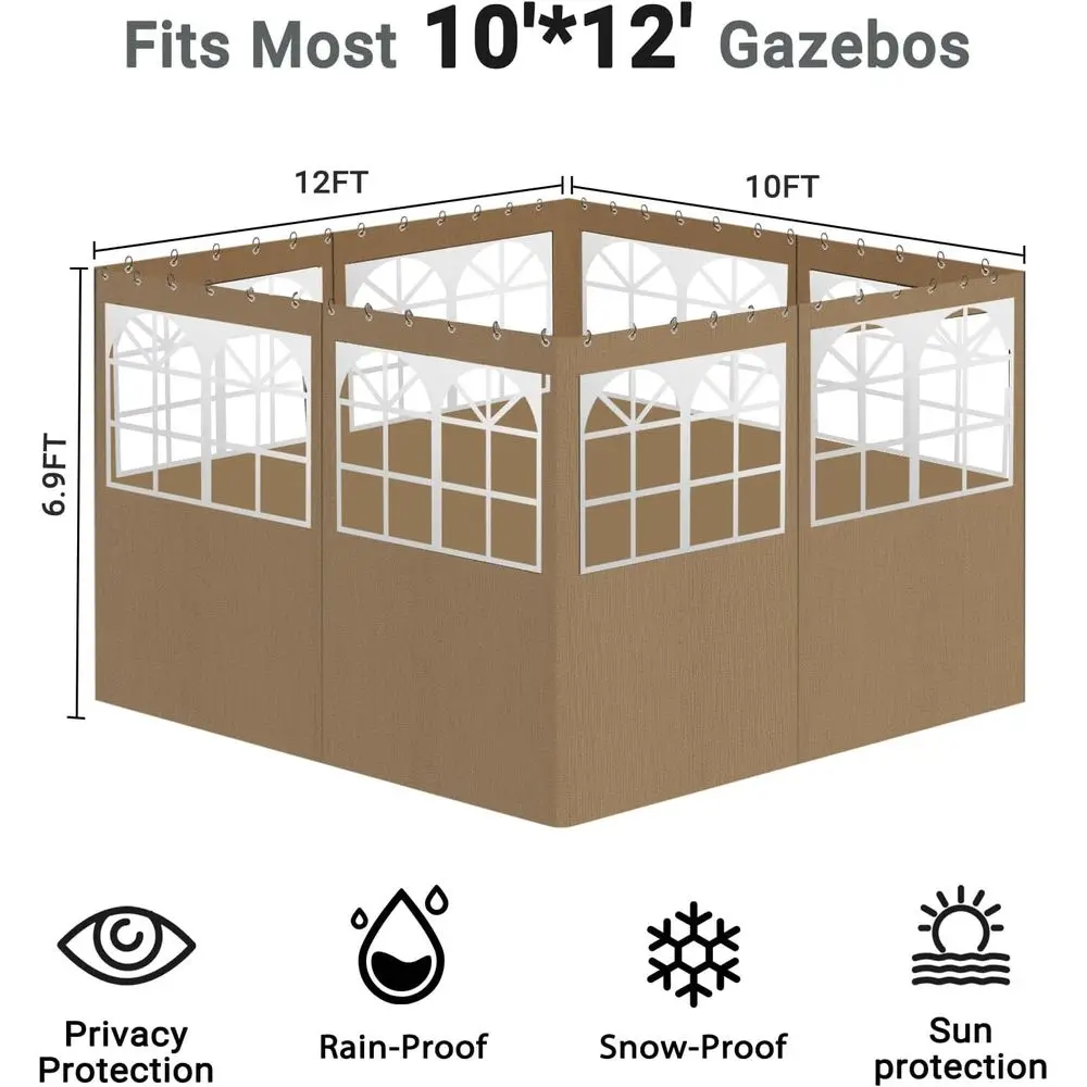 ستائر أكشاك خارجية مقاومة للماء مكونة من 4 ألواح مع نوافذ PVC لخصوصية الفناء، مناسبة لأشعة المراقبة مقاس 10 × 12