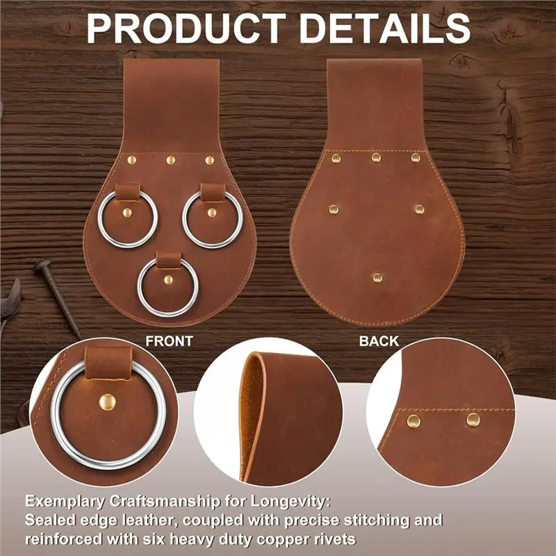 ABJO-حزام جلد 3 حلقة Spud وجع حامل كم شريط أداة الحافظة لملحقات منظم أدوات العمال #5