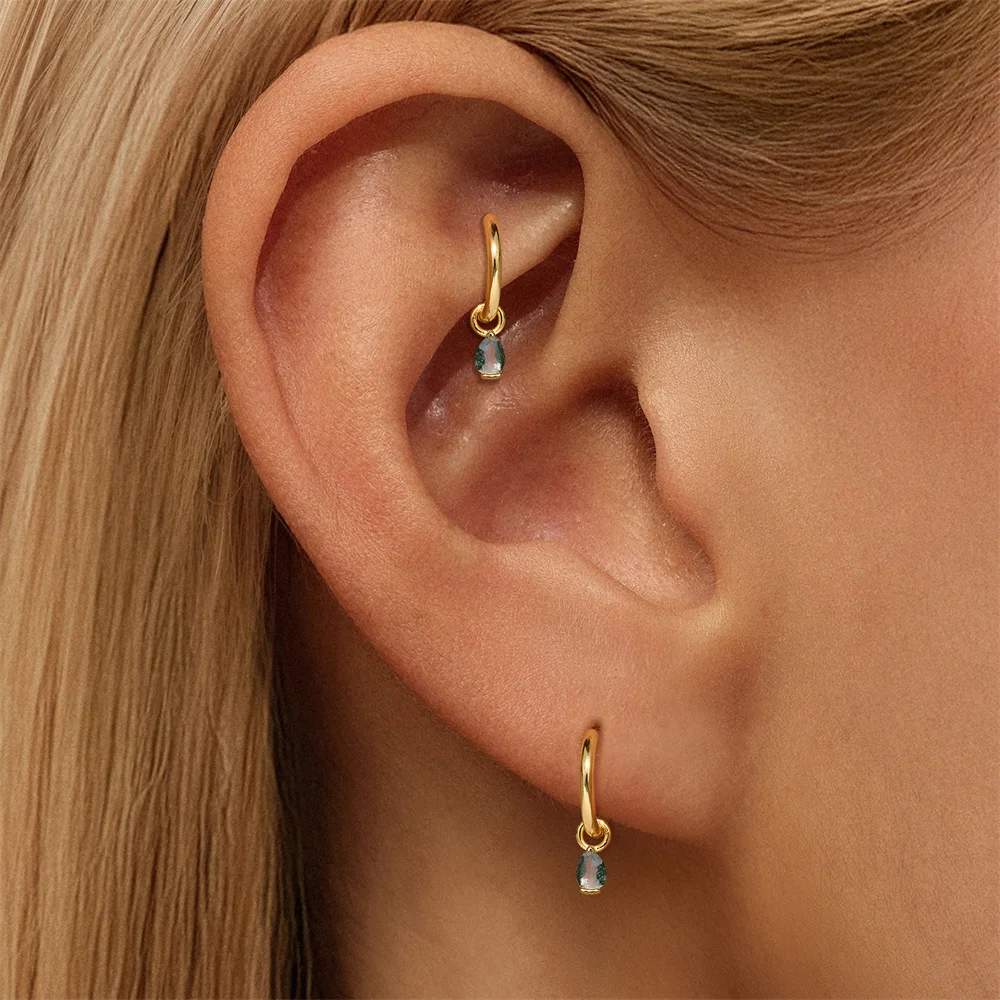 CANNER 1 Stück Sommer Natürlicher Wassergras-Achat Pferdeauge 925 Sterling Silber Flachkopf Piercing Ohrstecker für Damen INS Ohrring – Detail 27