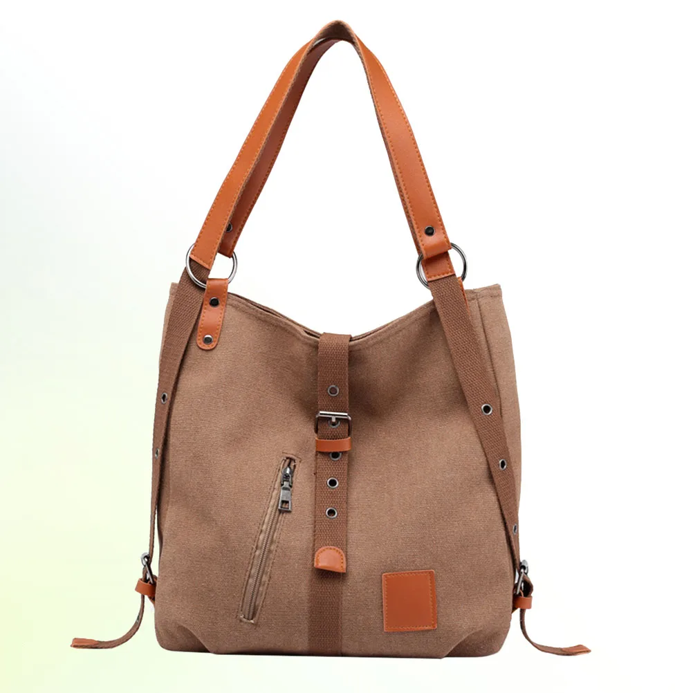 

Durable Large Capacity Canvas Tote Bag Brown Multifunctional Backpack Shoulder Pouch Women Travel Shopping