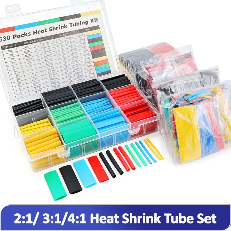 2:1/ 3:1/4:1 Shrinkage Tubing Set Heat Shrink Tube Kit 73~900pcs Cable Repair Protecter Wire Insulation Thermoresistant Sleeving