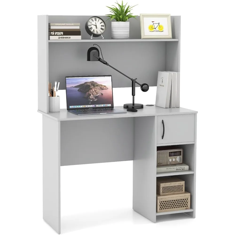 

Computer desk, home office desk with storage cabinet and adjustable rack, 2 cable holes, modern laptop desk