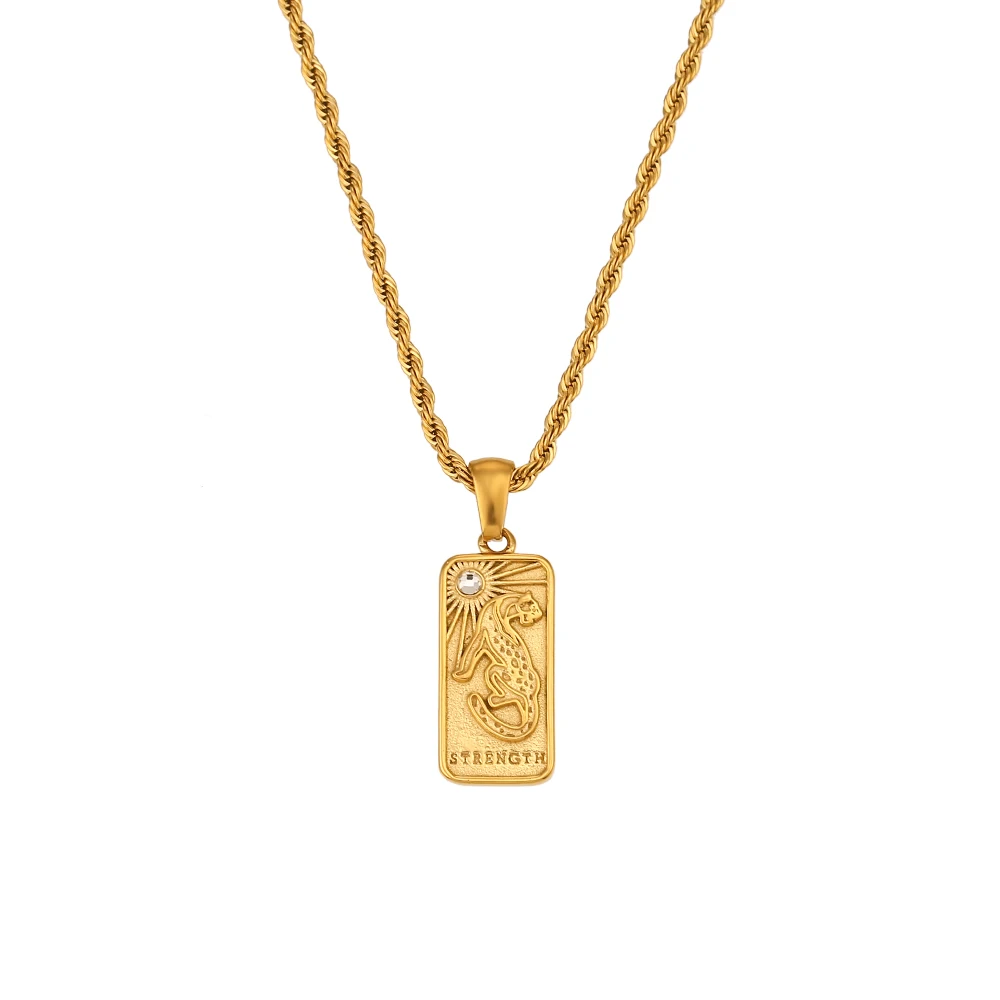 E.B.belle New Meaningful Jewelry Gift Magic Tarot Necklaces Stainless Steel PVD Plating Waterproof Rope Chain Square Necklace
