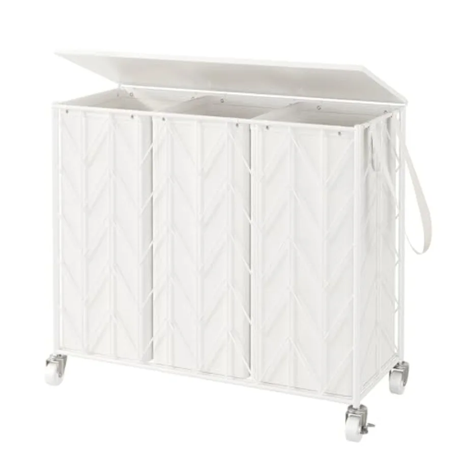 

Large Capacity Laundry Basket with Wheels 142L 3-Section Design with Removable Bags and Secure Lid Durable Iron-Made Laundry Ha