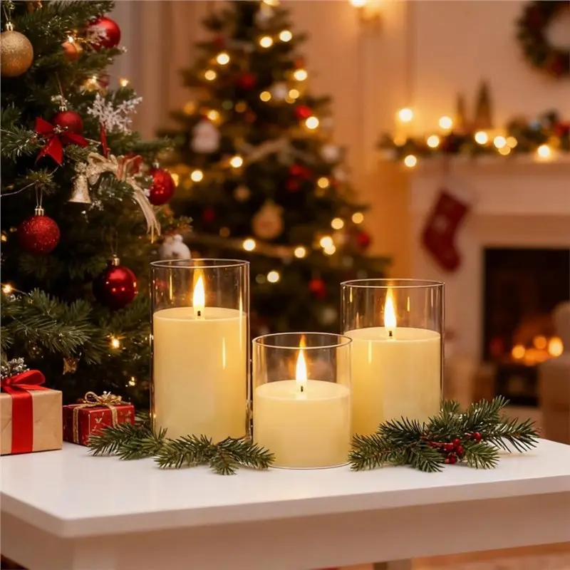 AB33-Rechargeable Flameless Candles(3-Pack), Flickering LED Candles With Remote Control& Timer For Living Room, Fireplace, TV St