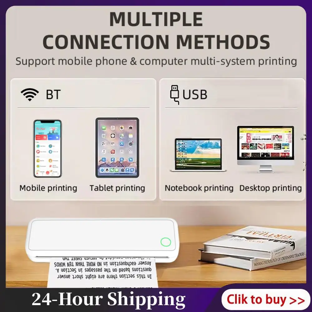 

Mini Portable A4 Thermal Printer Multifunctional Document Printer Bluetooth HD Printing Machine A4 Paper Printer for Work Home