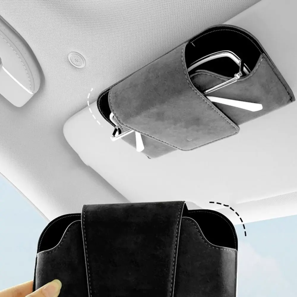 Car Storage Tools Sun Visor Glasses Holder Multi-functional Wear-Resistant Auto Sunglasses Holder Cowhide Car Storage Box