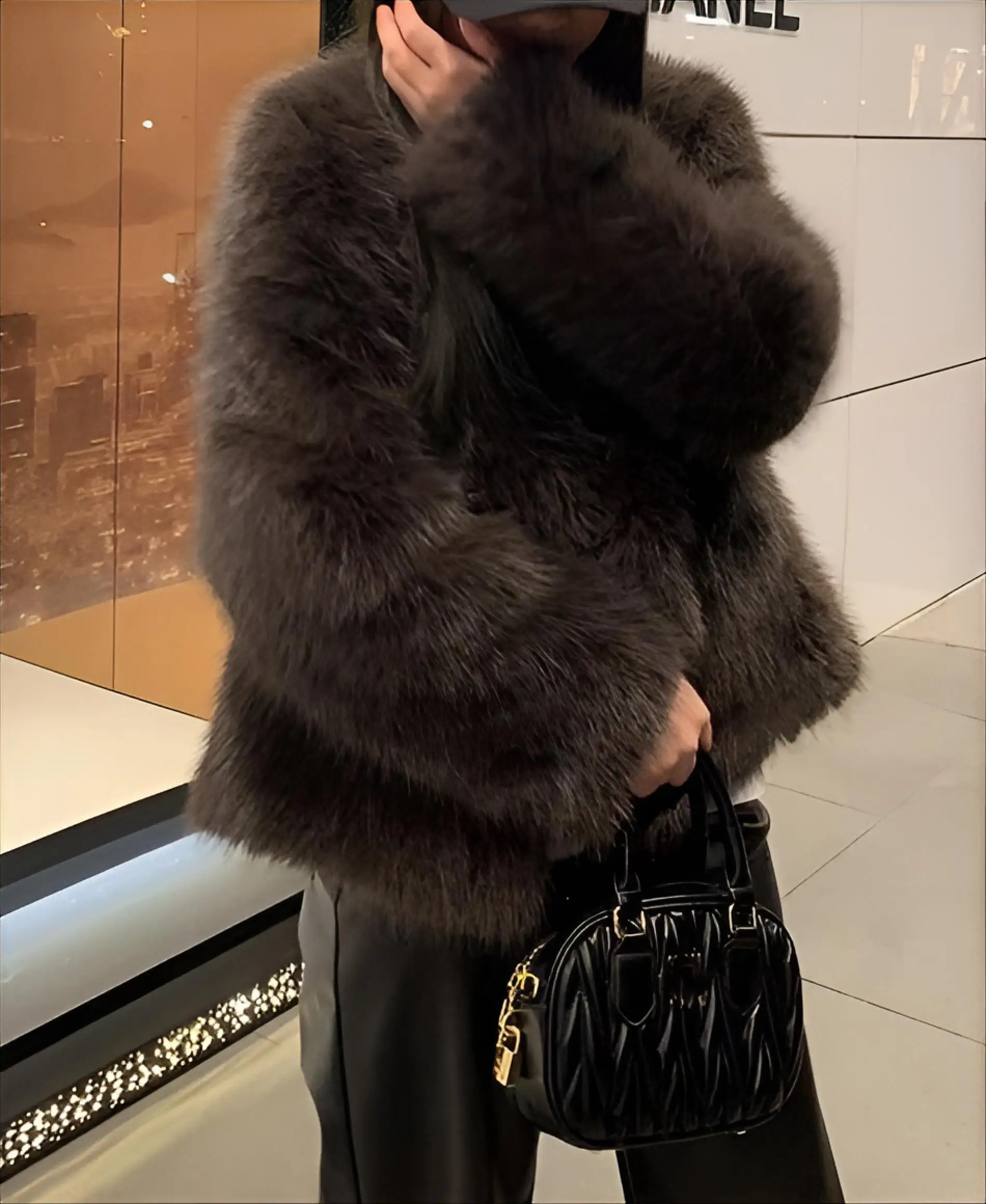 Casacos de gola de pele falsa feminino festivalholeskin peludo fino alargamento com nervuras boutique botão de leopardo raglan tendência de estilo japonês