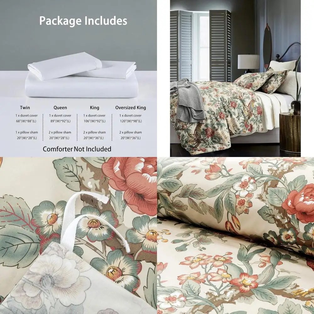 

Винтажный комплект пододеяльников королевского размера с цветочным принтом павлина осенне-красного цвета с тематикой ботанического сада