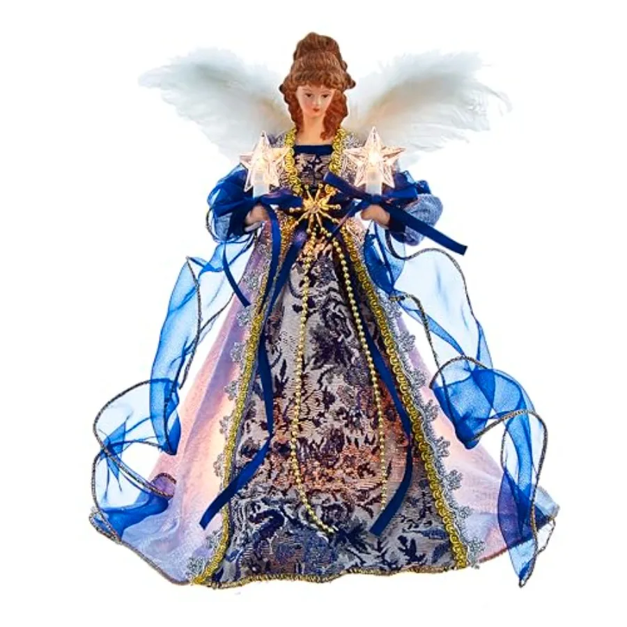 

12-Inch UL 10-Light Delft Blue with Gold Angel Tree Topper