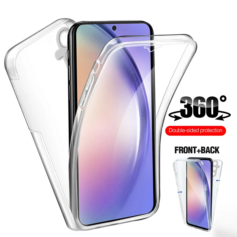 New 360° Full Body Case For Samsung Galaxy A54 A34 A24 4G A14 5G Double Side Silicone TPU Transparent Cover Samsang A15 A25 A35