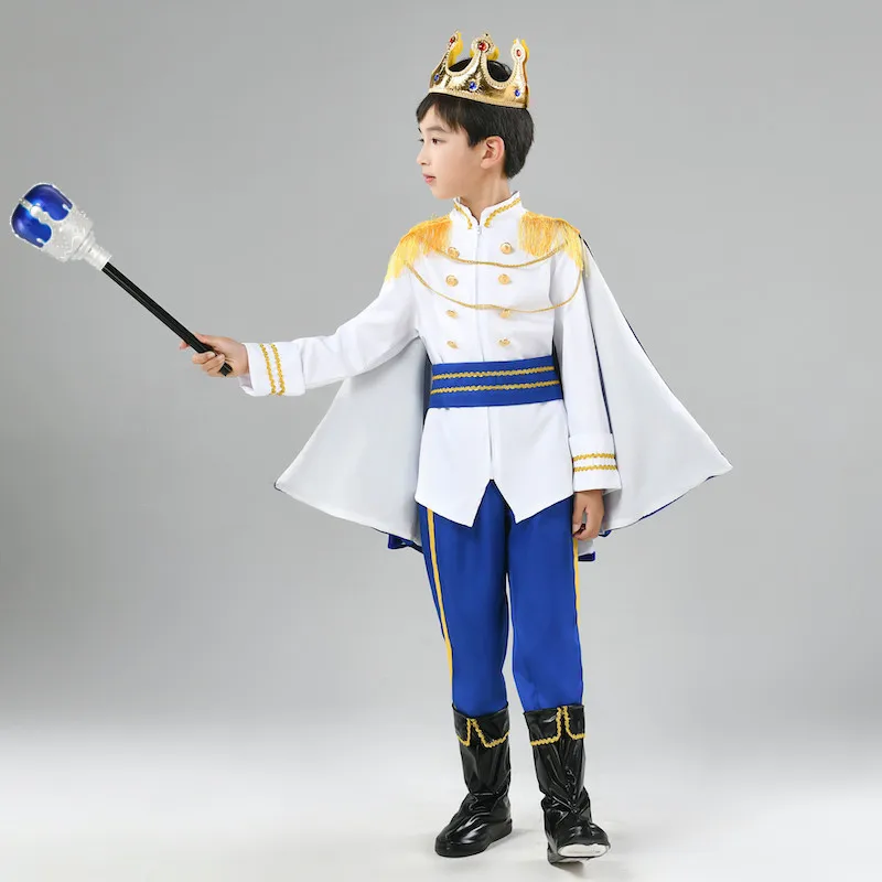 7 Pieces Boys King Carnival Costume Medieval Royal Prince Full Set Outfits for Kids Halloween Birthday Party Fancy Dress Up