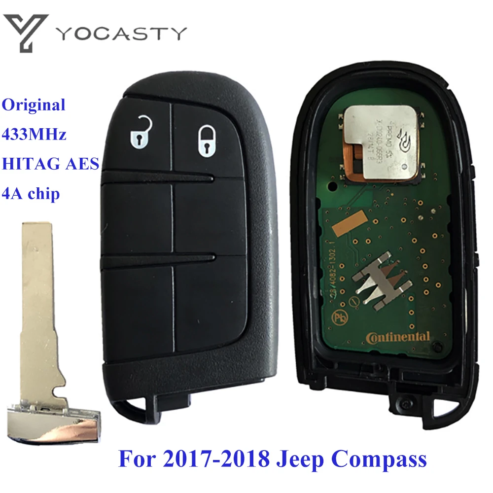 YOCASTY – télécommande intelligente à 4 boutons pour Jeep Compass M3N-40821302 2017, 2018 mhz, lame SIP22 sans clé, puce 4A, originale, 433