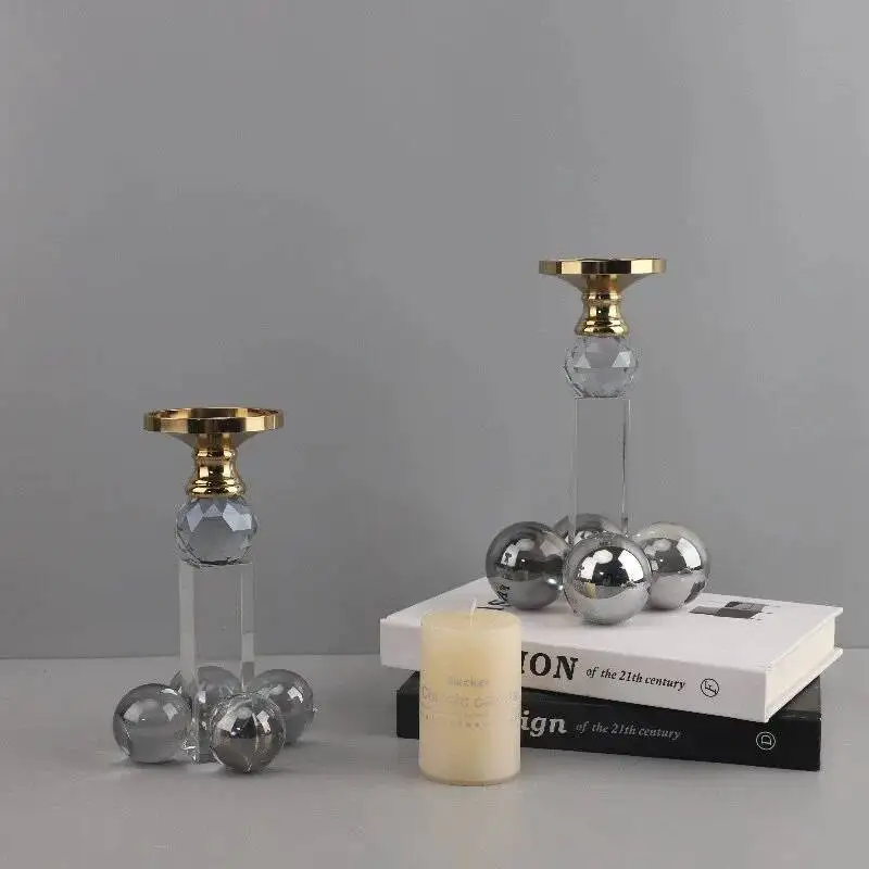 Glass Candle Holder Geometric Crystal Crafts Candlestick Clear Crystal Ball Candelabrum Home Decoration Accessories