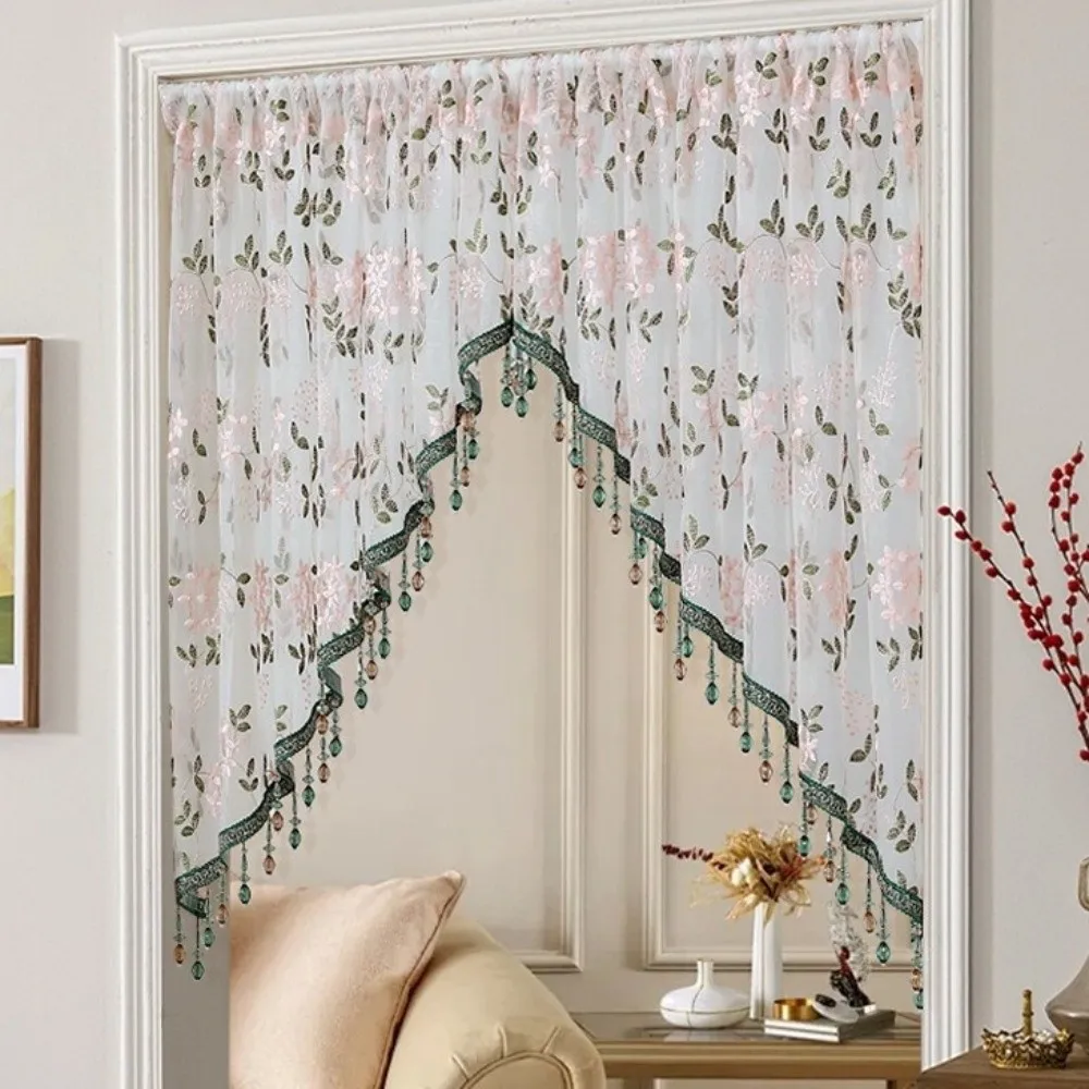 French Style Vintage Half Curtain Embroidery With Beaded Lace Triangle Curtains Elegant Romantic Kitchen Partition Tulle Window