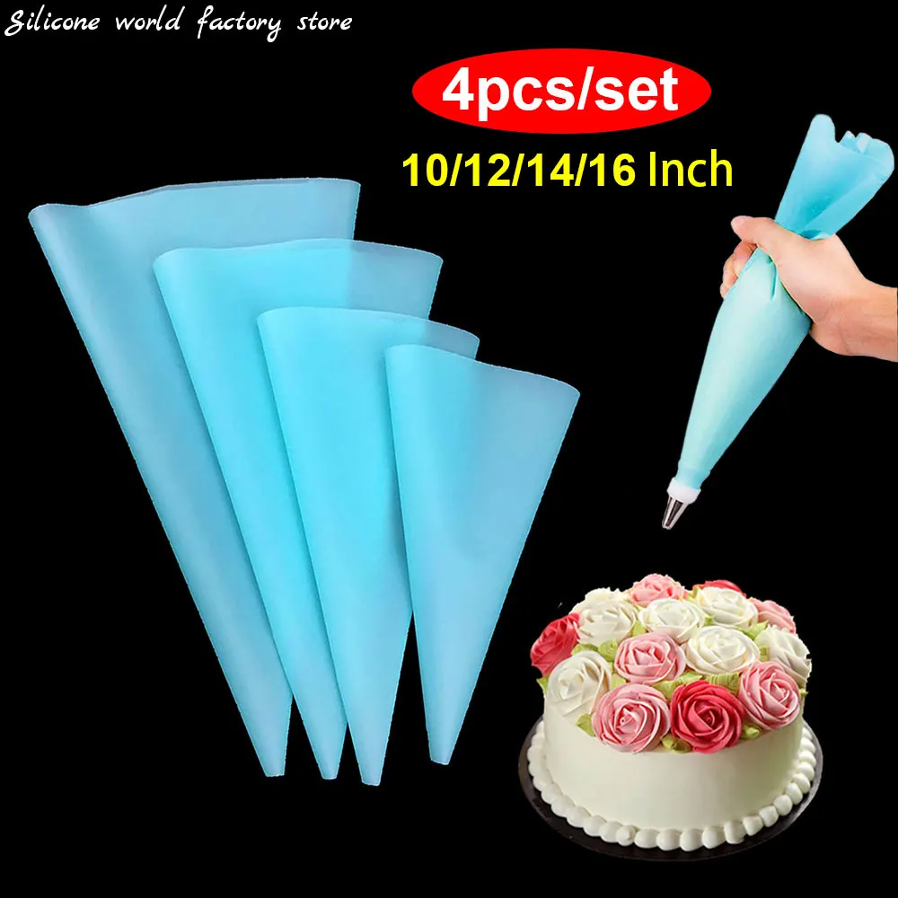Silicone World - Juego de 4 Bolsas de Repostería de Silicona para Crema, Decoración de Pasteles, Accesorios de Repostería de Grado Alimenticio, Bolsas Reutilizables para Decorar con Glaseado