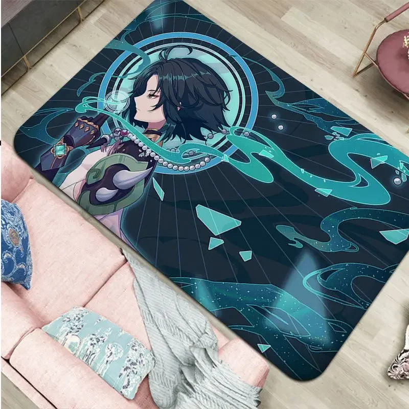 Anime Genshin Impact Xiao Bathroom Mat INS Style Soft Bedroom Floor House Laundry Room Mat Anti-skid Toilet Rug