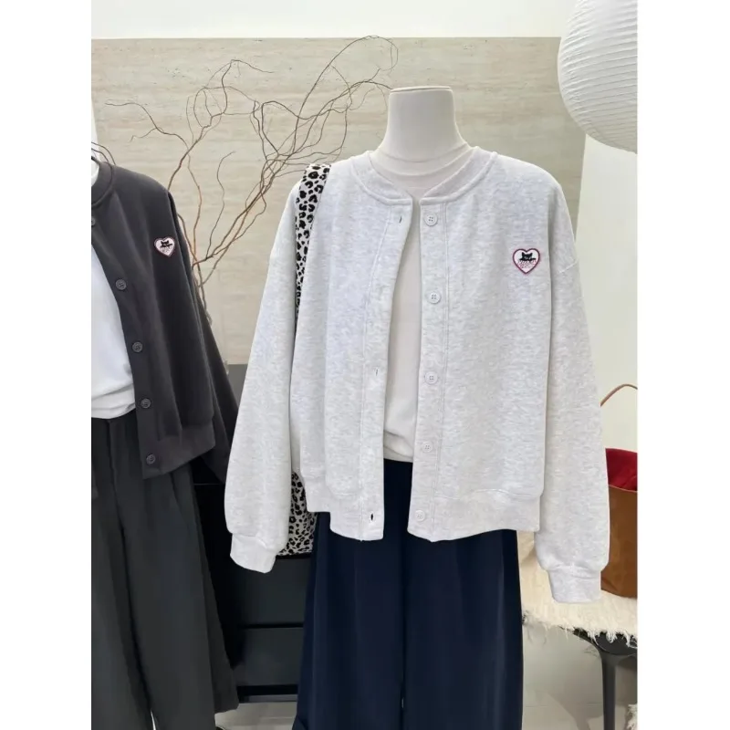 

2025 Autumn and Winter Cardigan Button New Korean Style Loose Embroidered Love Casual Versatile Lazy Chic Jacket