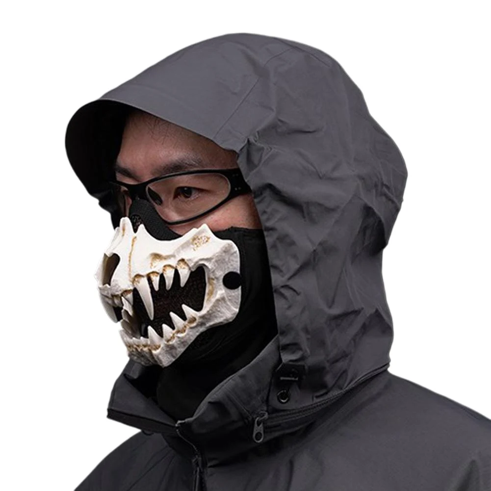 Skeleton Skull Airsoft Mask with Ear Protection Horror Fangs Skull Mask Breathable Mesh Half Face Mask for Paintball Accessories