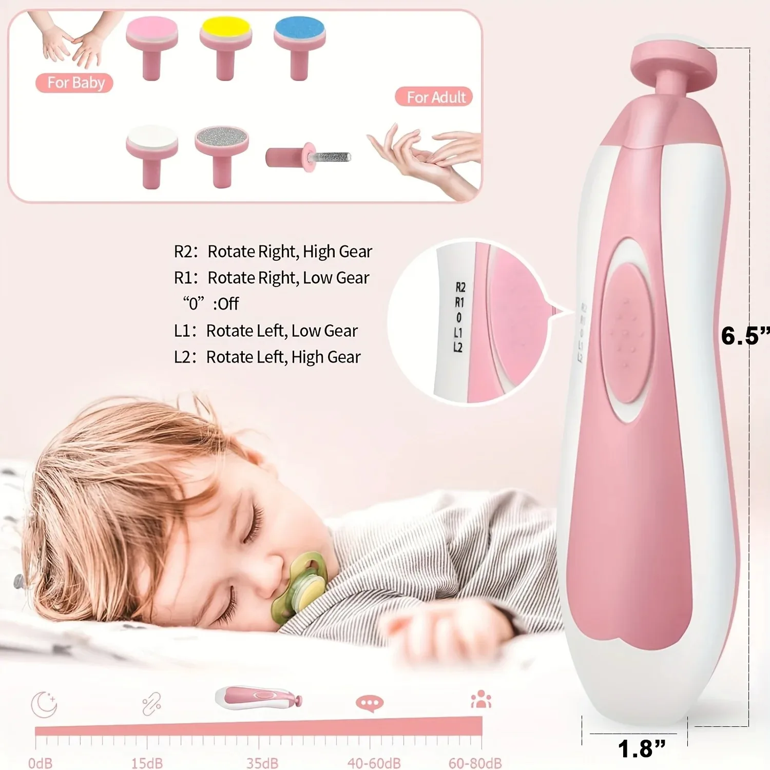 مجموعة أدوات تشذيب أظافر الأطفال 24 في 1 - مبرد أظافر كهربائي ومجموعة أدوات للعناية بالأظافر لحديثي الولادة والأطفال الصغار والرضع، هادئة وآمنة #4