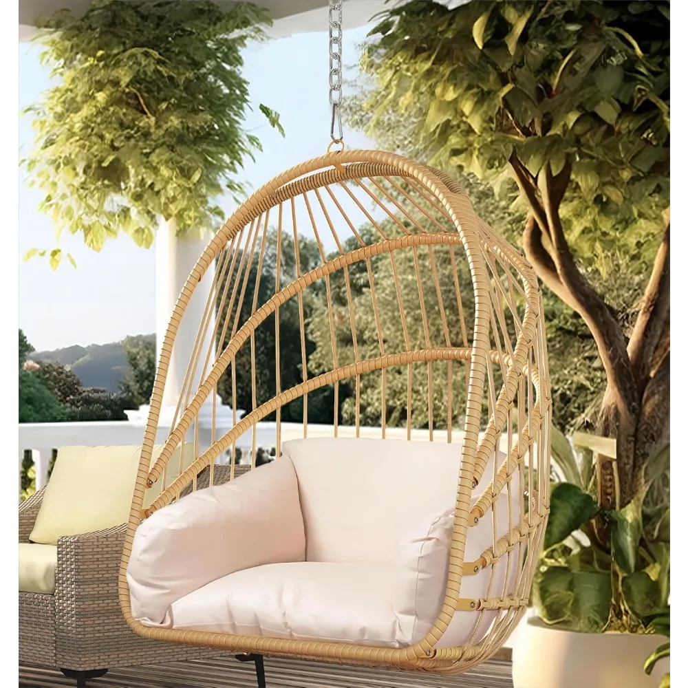 Swing Egg Chair with Cushions350lbs,Wicker Hammock Chair Foldable Hanging Basket Chair W/O Stand for Outdoor,Indoor,Indoor,Patio