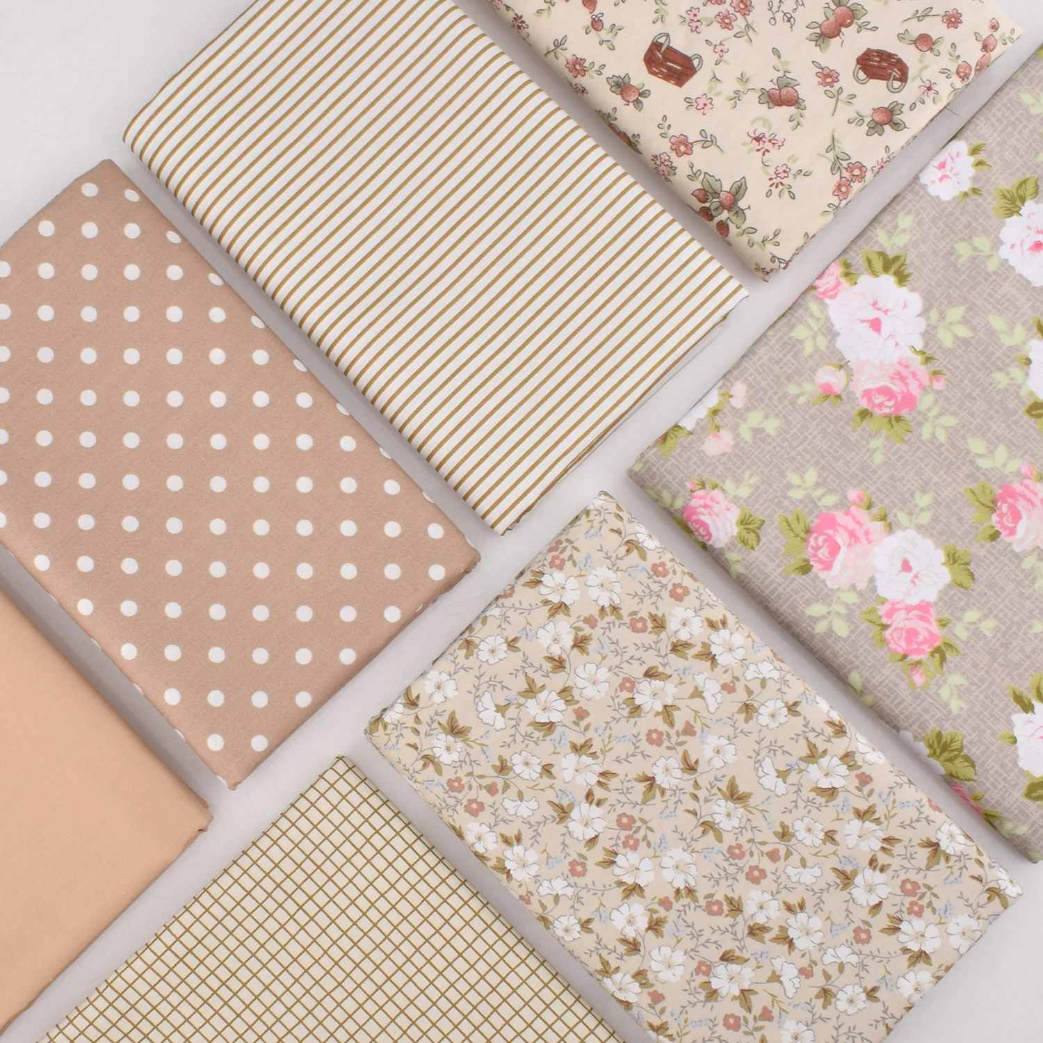 Printed Twill Weave Cotton Fabric Set,DIY Sewing Quilting Patchwork Material,7 Vintage Floral Pattern,Multiple Sizes Available