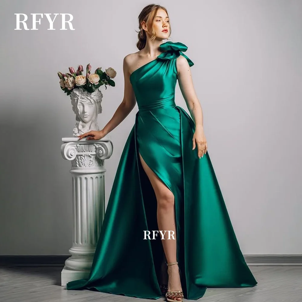 

RFYR A Line Prom Dress One Shoulder Gala Dress with Bow Pleats Celebrity Evening Party Dress vestidos de fiesta Customized