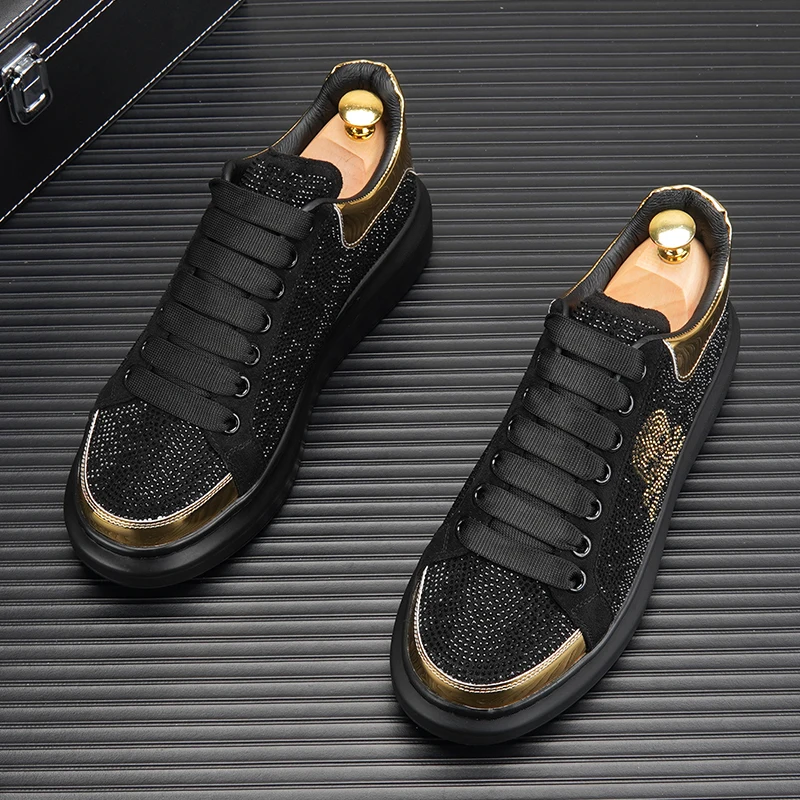 Luxury Design Diamond Men's Shoes Street Style Personalized Skull Casual Sneakers Breathable Men's Thick-soled Board Shoes