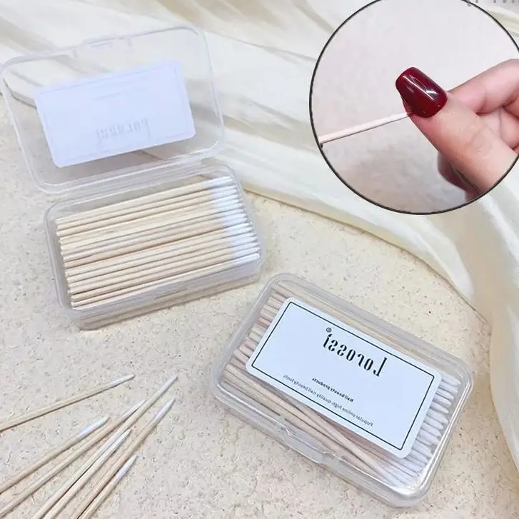 100 Stück/Beutel Nagelpflegestifte aus Holz, doppelseitige Wattestäbchen für Maniküre, Nagellackentferner, Korrekturwerkzeuge, Salonbedarf