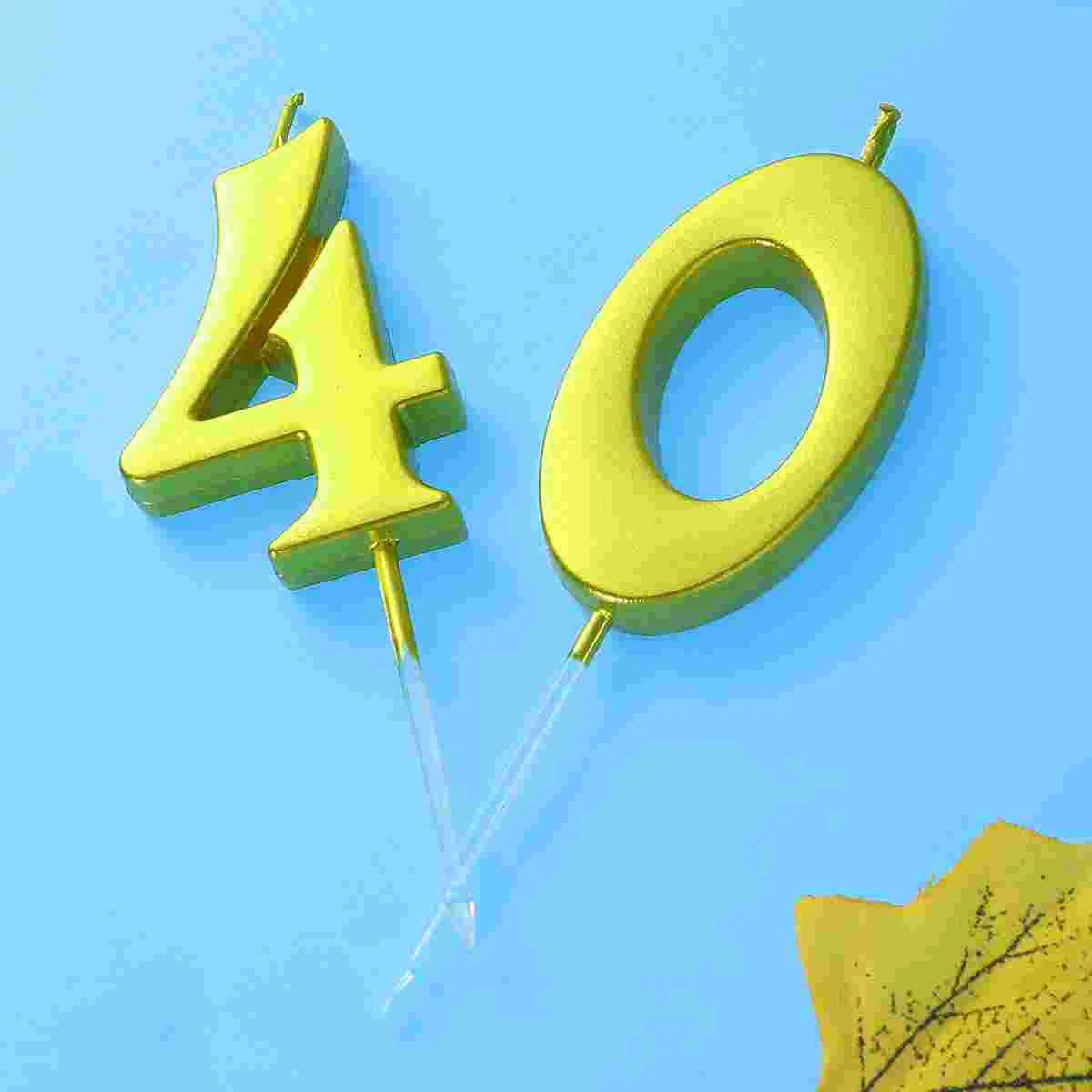 2pcs 40 Birthday Number Decoration Bithday Cake Topper Candles Party Supplies (Number 4+0, Golden)