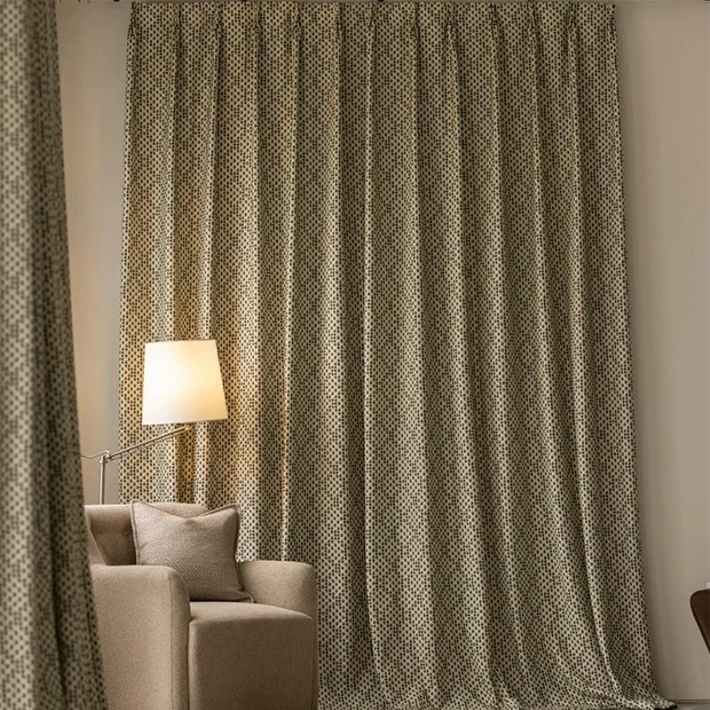 Weaving Texture Green Jacquard Thickened Soundproof and Blackout Curtains for Customized Living Room and Bedroom Partition