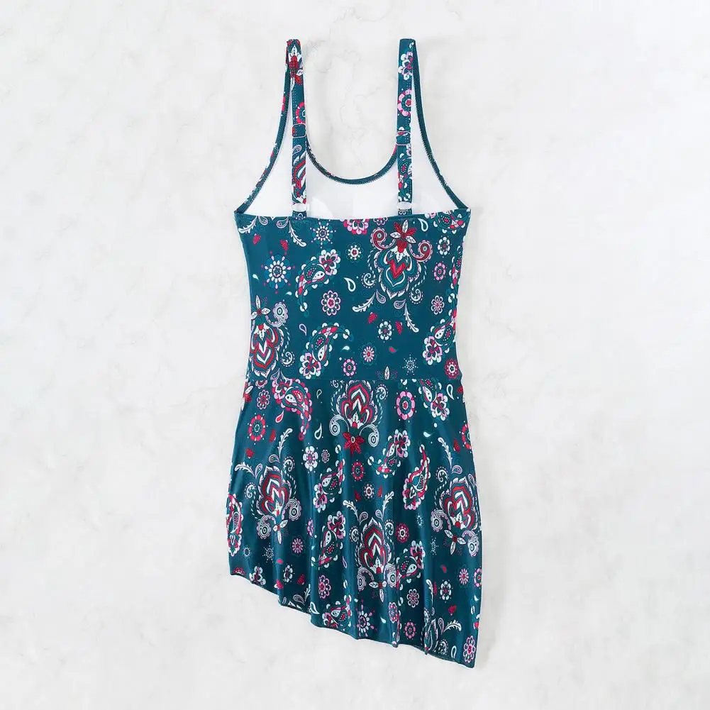 Vestido de natação acolchoado com estampa floral sem costas feminino, monokini de uma peça com nó lateral, roupa de banho