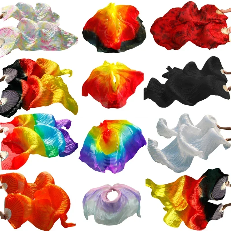 

Шарф для танца живота, шелковая вуаль + пара танцевальных болельщиков, шали, женский легкий шарф, шаль, градиентная шелковая вуаль, танцевальное представление