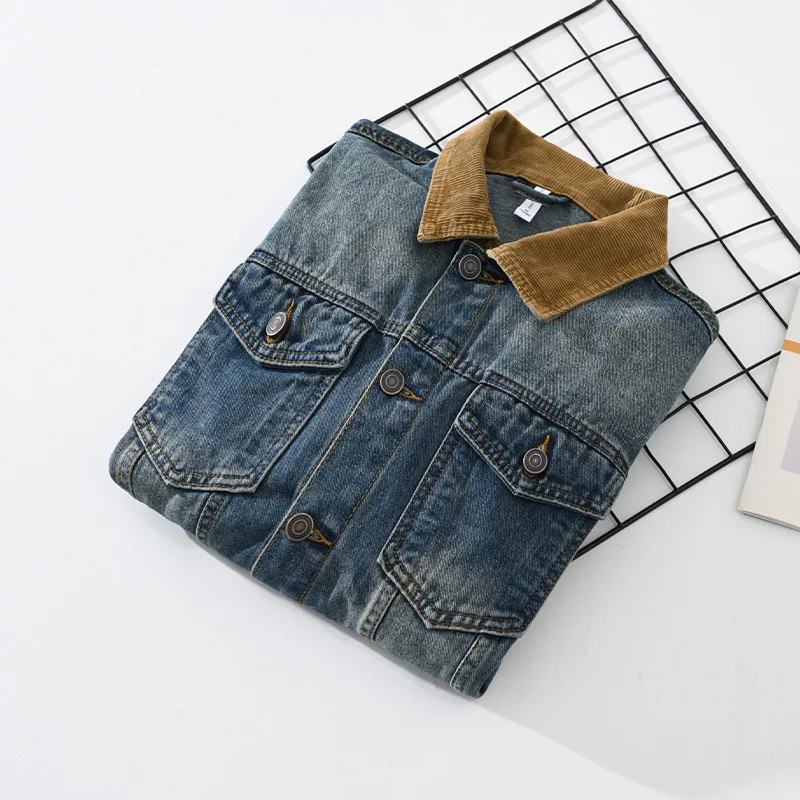 Patchwork Denim Jackets for Men Spring Autumn American Vintage Casual Workwear Youth Distressed Old Washed Jeans Tops Outwear