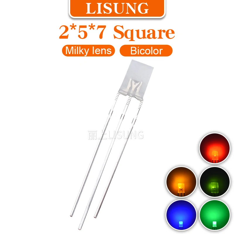 1000pcs/Bag 257 Led 2*5*7mm Diffuse Milky Lens Bi-color Universal Anode Cathode Blue Red Green Two-color Diode Indicat Light