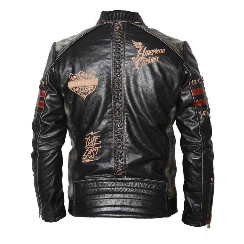 Motorcycle Jacket Men's Genuine Leather Jacket Cowhide Calf Skin Black Slim Men's Leather Jacket Male Biker Coat Autumn M094