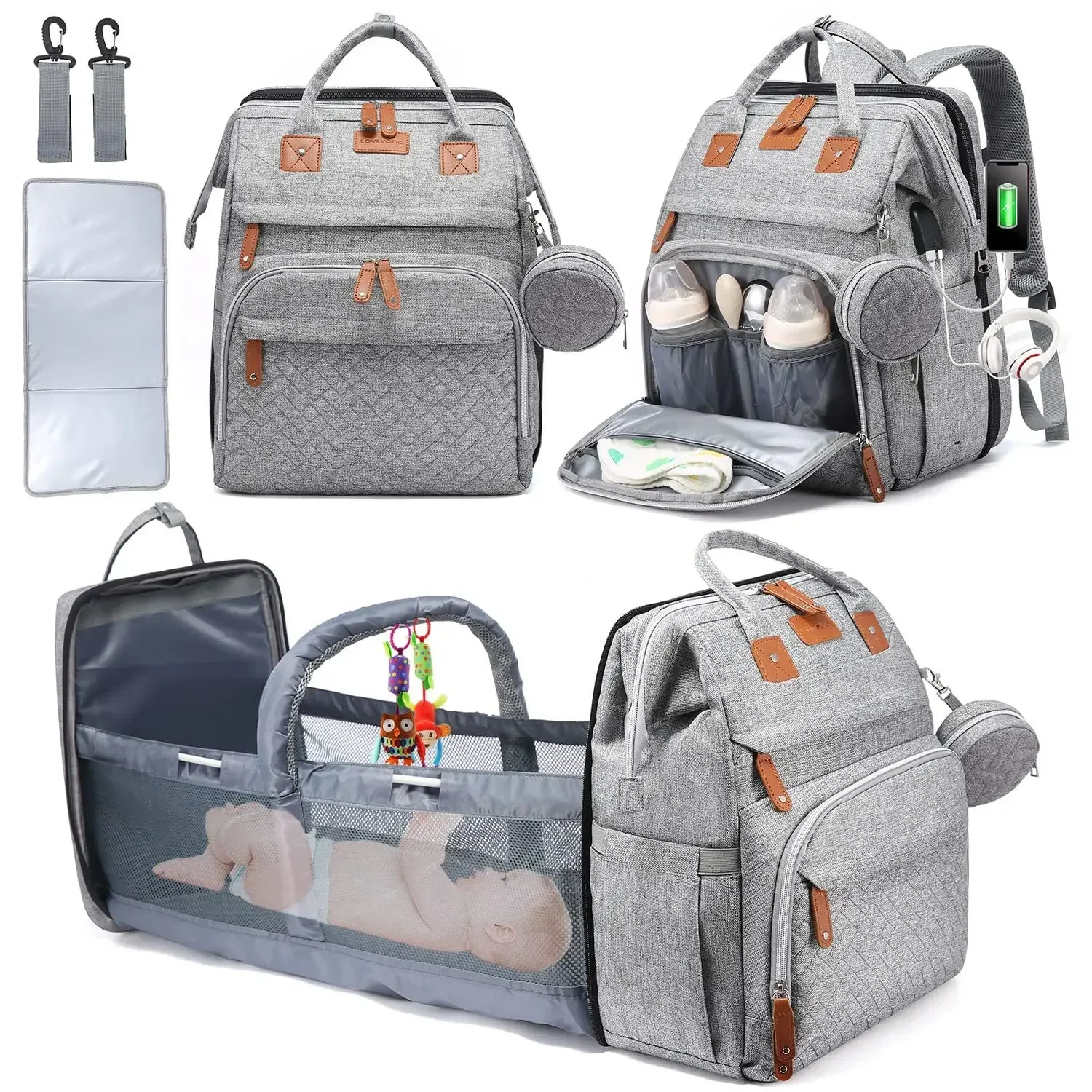 Bolsa plegable para mamá, cama de cuna plegable portátil y ligera, mochila para bebé de gran capacidad, bolsa para mamá, cambiador, bolsas para bebé