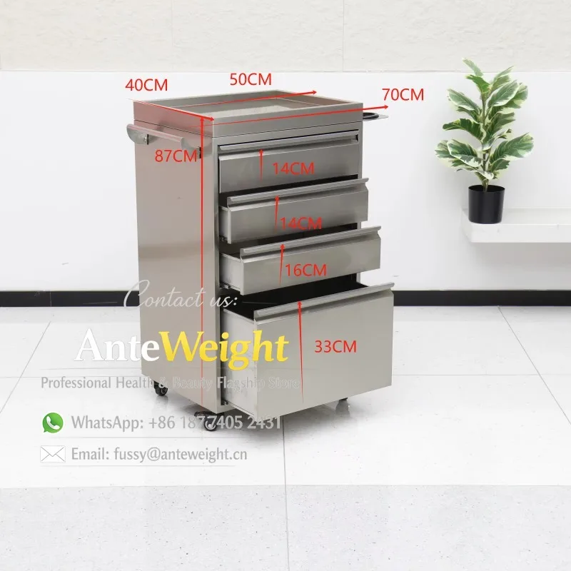 Professional Stainless Steel Perm Rod Trolley, Hair Salon Tool File Cabinet & Storage Cart | Barber Shop Stylist Organizer
