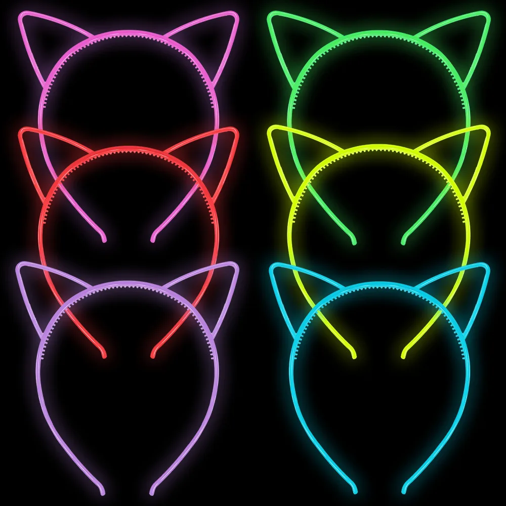 6pcs Pop party style girl glow in dark unicorn Cat ears happy birthday letter luminous headband special props hair accessories