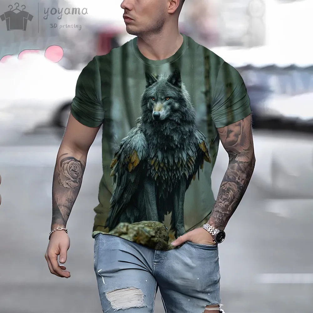 Fierce Wolf Pattern Men's Clothing 3d Print Casual Fashion Oversized T-Shirt O-Neck Short Sleeve Tee Personalised Design Tops