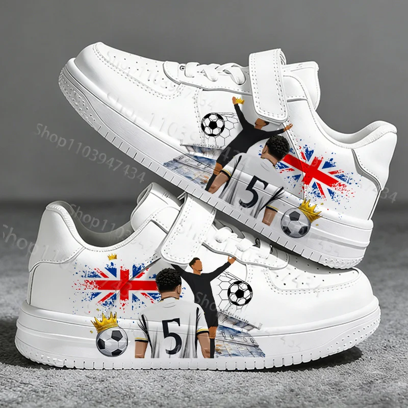 

England 5 2026 Football Matches Children Print Shoes Interest Pattern Non-Slip White Series Shoes Ships in 24 Boys Girls Gift