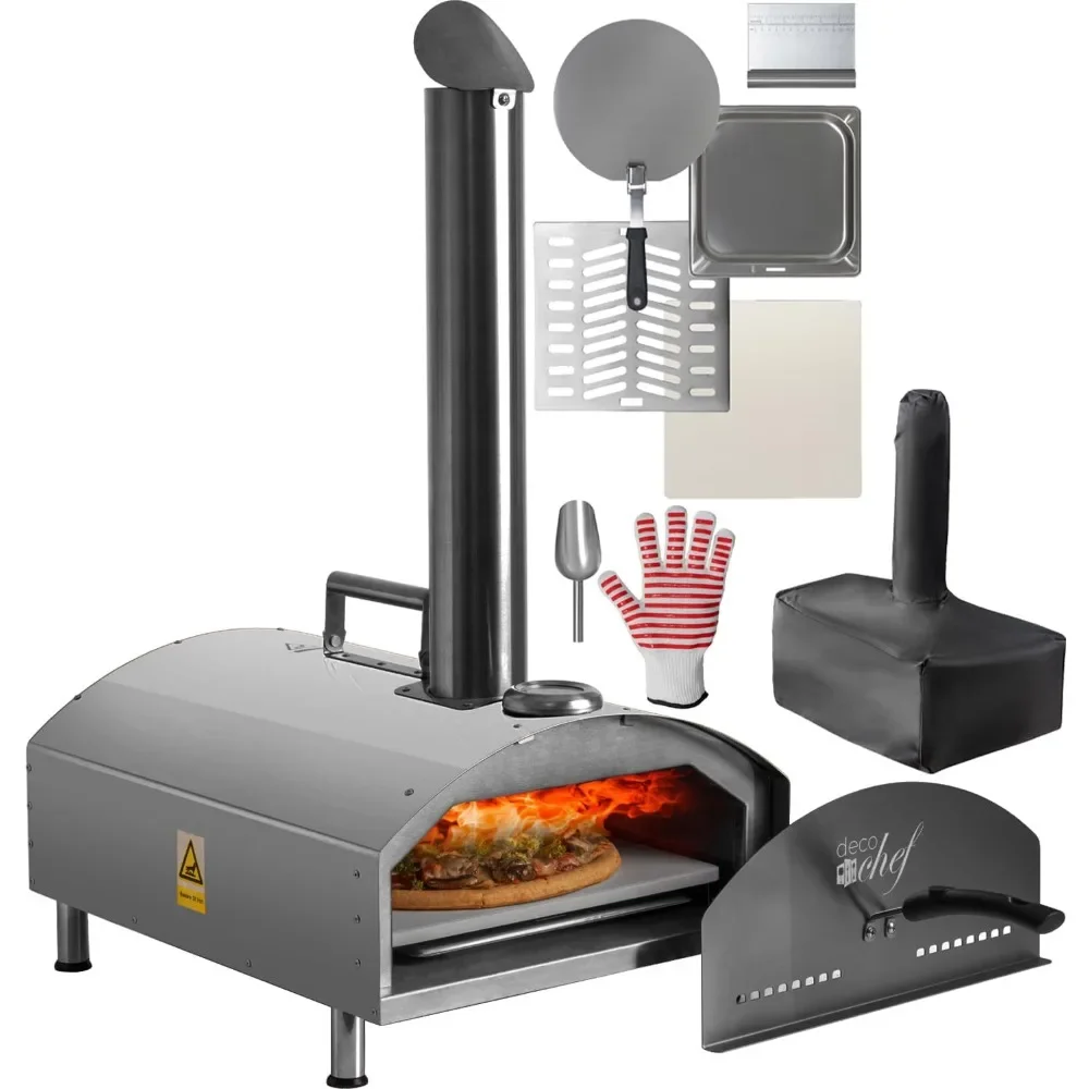 

Outdoor Pizza Oven With 2-in-1 Pizza and Grill Oven Functionality Portable 3-Layer Stainless Steel Construction Paddle Shovel