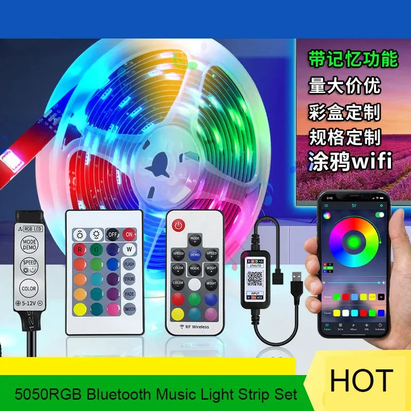 

New 5v Light Strip Usb 5050 Bluetooth APP Music Light Strip Self-adhesive Low Voltage Colorful Atmosphere Rgb Light Strip Set Tv