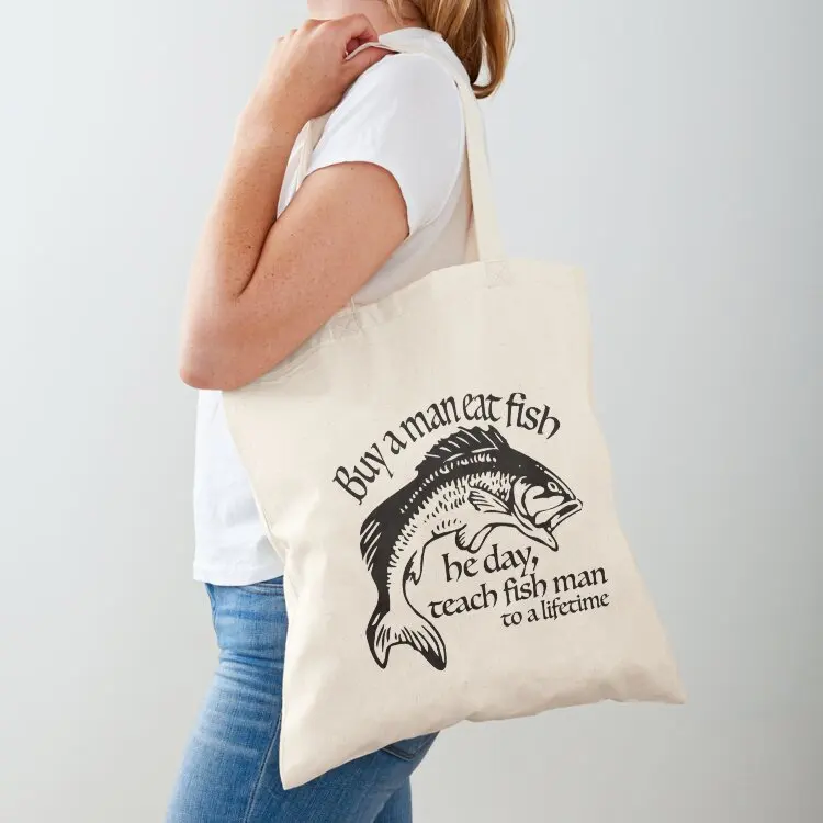 Buy A Man A Fish' Bad Translation Meme Tote Bag shoping bag bag for beach tote foldable reusable
