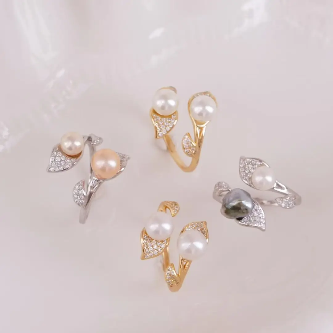 S925 Sterling Silver Adjustable Finger Ring Mountings Base Setting Findings Jewelry Components for 6-7mm Pearls 3pcs/lot