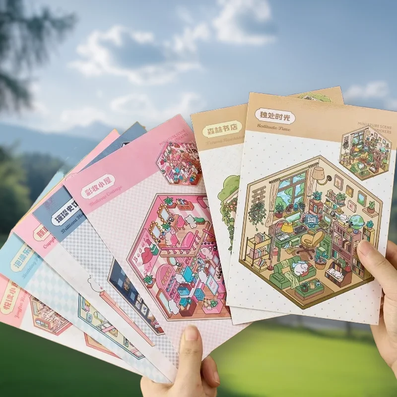 

40pcs/pack Town 4.0 Series Stacked Cute Style 3D Cottages Quiet Book Miniature Scene Sticker Book Dream