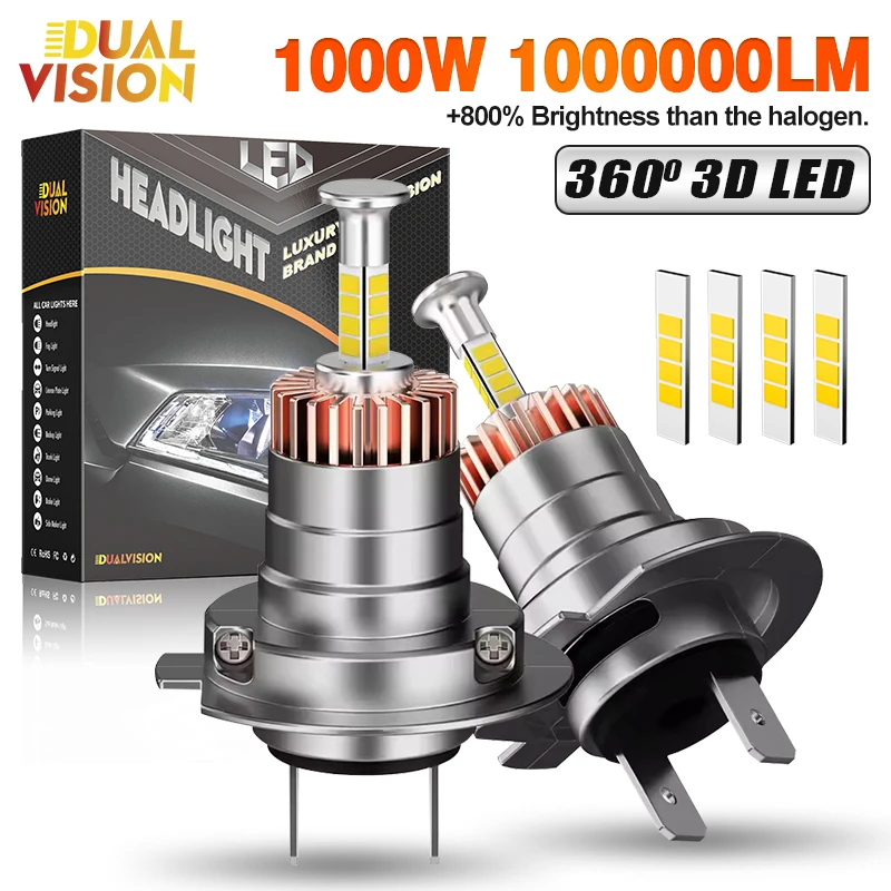 

Car H7 LED Headlights Canbus 1000W 1000000LM 360 Turbo LED Mini HeadLamp Wireless with Fan 6000K 12V 1:1 Plug and Play