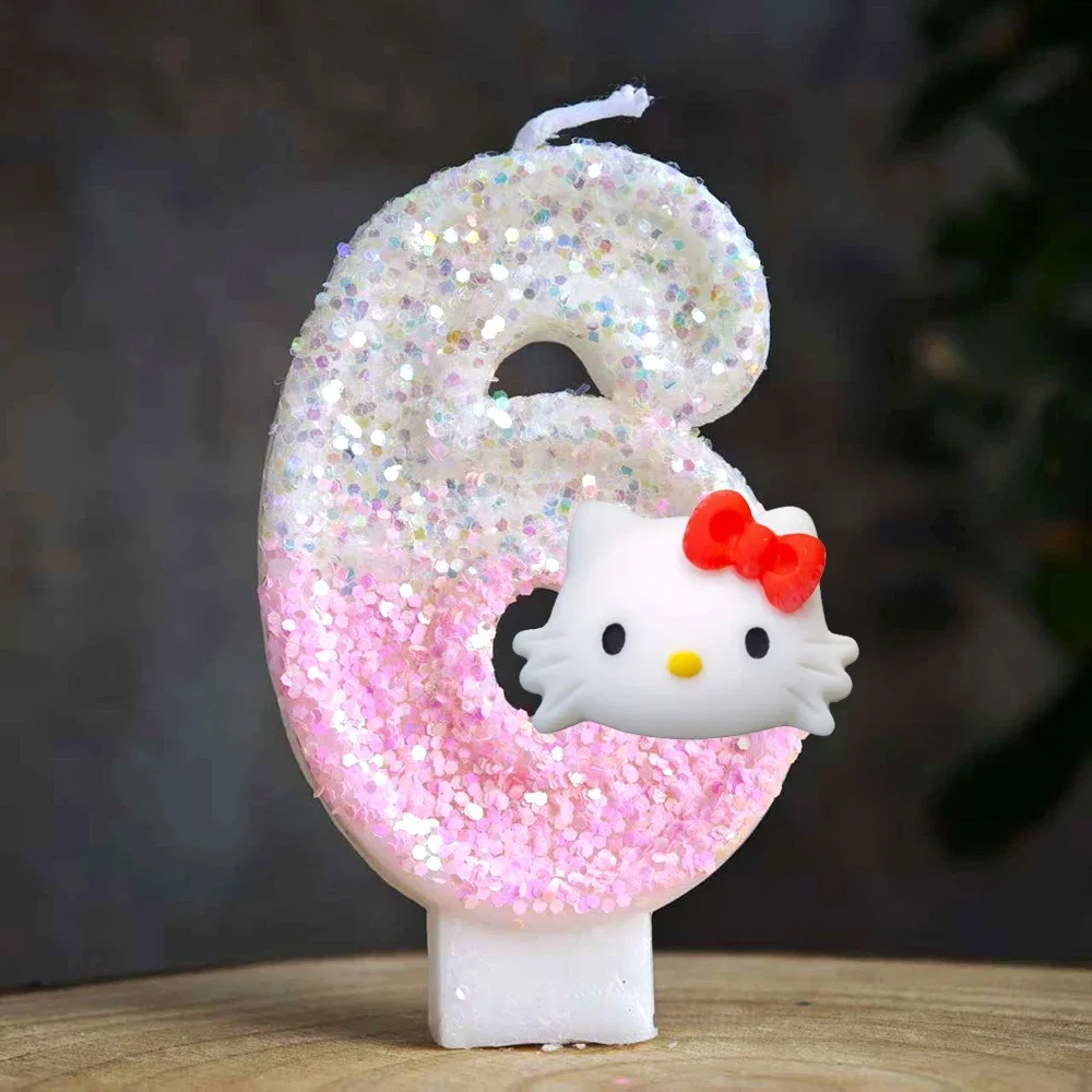 Niedliche Hello Kitty Glitzernde Farbverlauf-Zahlenkerze Kuchendekoration Süßes Thema Kindergeburtstags-Party-Zubehör Mädchen-Baby-Shower-Dekorationen – Detail 30